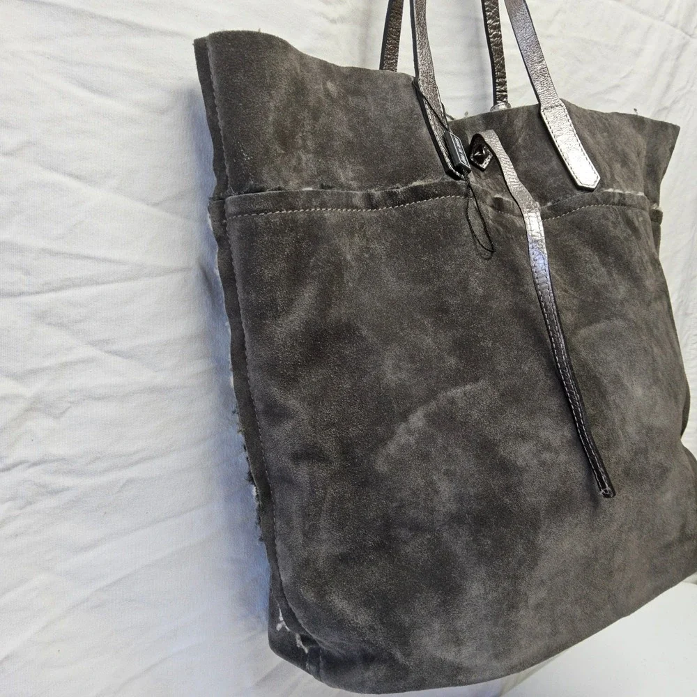 Baldinini Trend‎ Tote Bag Womens Large Gray Suede Shearling Italy Metallic